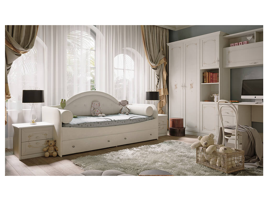Кровать с мягкой спинкой Адель тип 1 с 2 подушками-валиками Крем