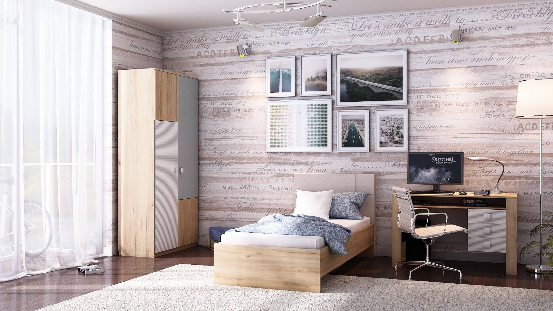 Модекс-2 Детская спальня базовый набор Дуб золотой-Белый-Голубой купить в Якутске онлайн в интернет-магазине 