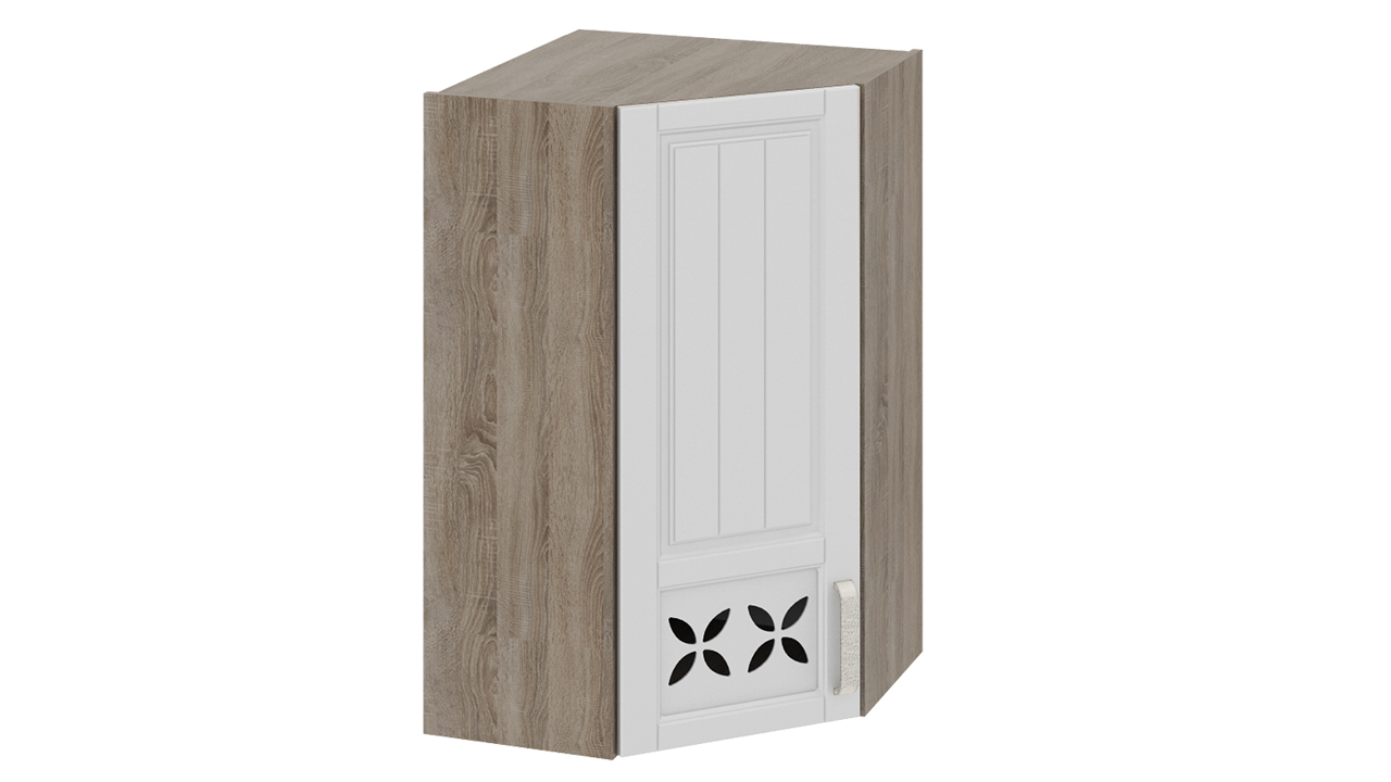 Шкаф навесной угловой c углом 45 с декором Прованс Дуб Сонома трюфель, Крем