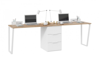 Комплект столов письменных с 1 тумбой универсальной Порто 580 Белый Жемчуг, Яблоня Беллуно, Белый софт