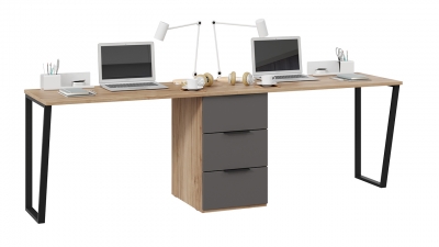 Комплект столов письменных с 1 тумбой универсальной Порто 580 Яблоня Беллуно, Графит софт