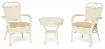 Комплект террасный ANDREA (стол кофейный со стеклом , 2 кресла , подушки) TCH White (белый)