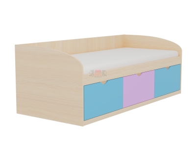 Кровать-8 одинарная с 3-мя ящиками МДФ млечный дуб-голубое небо-розовый
