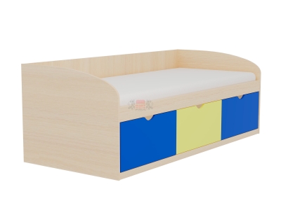 Кровать-8 одинарная с 3-мя ящиками МДФ млечный дуб-желтый-синяя шагрень