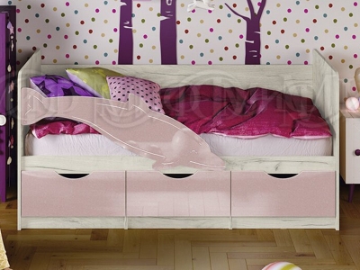 Кровать Бабочки розовый металлик