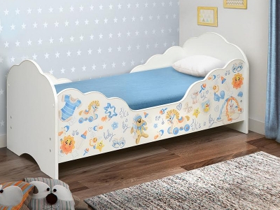 Кровать детская с бортом Малышка №3 белая с фотопечатью