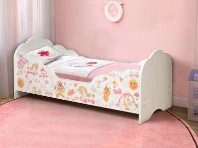 Кровать детская с бортом Малышка №4 белая с фотопечатью