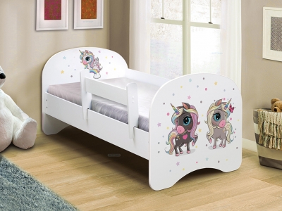 Кровать детская с фотопечатью без ящика Радужные единорожки