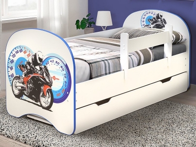 Кровать детская с фотопечатью с 1 ящиком Мотоцикл