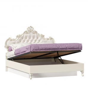 Кровать двуспальная 1600 с подъемным механизмом с мягким изголовьем Маркиза Алебастр-Шампань