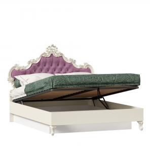 Кровать двуспальная 1600 с подъемным механизмом с мягким изголовьем Маркиза Алебастр-Сиреневый