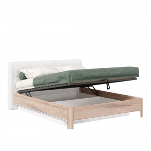 Кровать двуспальная 1600 с подъемным механизмом с мягким изголовьем Марта Белый-Дезира Эш