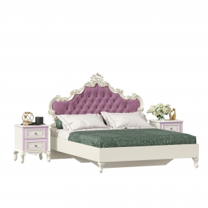 Кровать двуспальная 1600 с тумбами с мягким изголовьем Маркиза Алебастр-Сиреневый