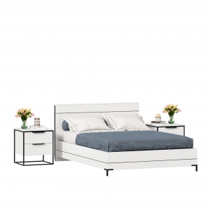 Кровать двуспальная Норд 1400 с тумбами Белый-Статуарио