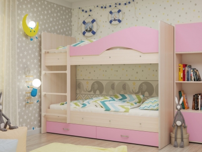 Кровать двухъярусная Мая с ящиками дуб-розовый