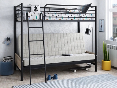 Кровать двухъярусная с диваном Мадлен-2 черный