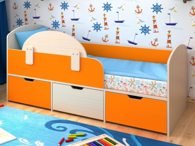Кровать Малыш Мини дуб-оранжевый с бортиком