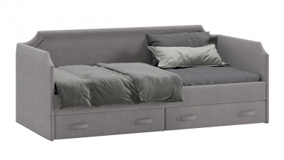 Кровать с мягкой обивкой и ящиками Кантри Тип 1 900 велюр Светло-серый