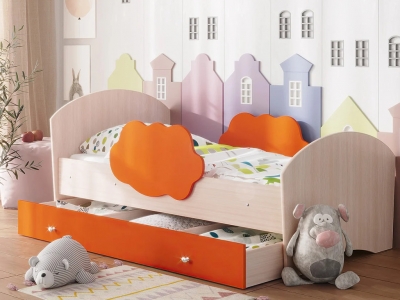 Кровать Тучка с ящиком дуб млечный-оранж