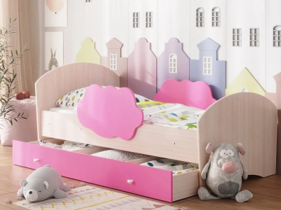 Кровать Тучка с ящиком дуб млечный-розовый