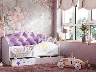Кровать Звездочка фиолетовый с бортиком на щитах