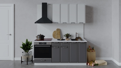 Кухонный гарнитур Белладжио 180 см со шкафом НБ Белый, Фон белый, Софт графит