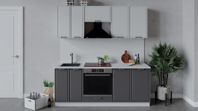 Кухонный гарнитур Белладжио 200 см со шкафом НБ Белый, Фон белый, Софт графит