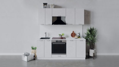 Кухонный гарнитур Гранита 200 см со шкафом НБ Белый-Бетон снежный