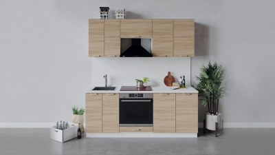 Кухонный гарнитур Гранита 200 см со шкафом НБ Белый-Дуб сонома