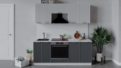 Кухонный гарнитур Кимберли 200 см со шкафом НБ Белый, Сноу, Титан