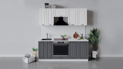 Кухонный гарнитур Лина 200 см со шкафом НБ Белый-Белый-Графит