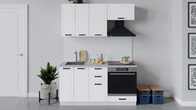 Кухонный гарнитур Лорас 160 см со шкафом НБ Белый-Холст белый