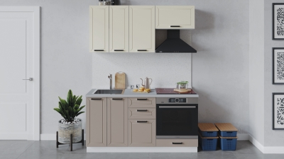 Кухонный гарнитур Лорас 160 см со шкафом НБ Белый-Холст брюле-Холст латте