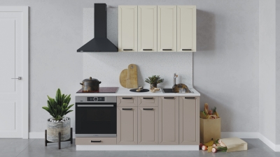Кухонный гарнитур Лорас 180 см со шкафом НБ Белый-Холст брюле-Холст латте