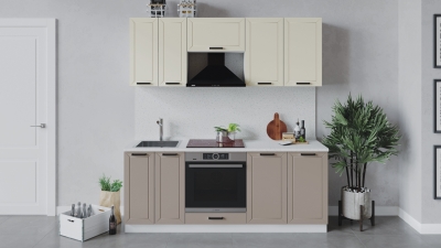 Кухонный гарнитур Лорас 200 см со шкафом НБ Белый-Холст брюле-Холст латте