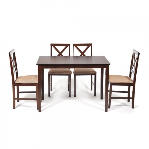 Обеденный комплект эконом Хадсон (стол , 4 стула) - Hudson Dining Set cappuccino (темный орех)
