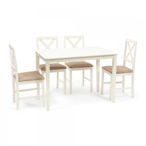 Обеденный комплект эконом Хадсон (стол , 4 стула) - Hudson Dining Set ivory white (слоновая кость)