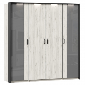 Шкаф четырехстворчатый с комбинированными дверями с паспарту Техно Дуб Крафт белый