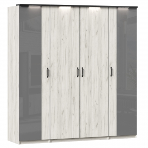 Шкаф четырехстворчатый с комбинированными дверями Техно Дуб Крафт белый