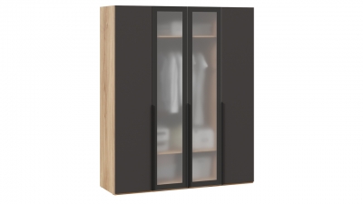 Шкаф для одежды 580 с 2 глухими и 2 стеклянными дверями Яблоня Беллуно-Графит-стекло сатин черное