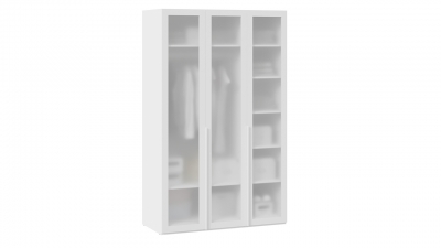 Шкаф для одежды 580 с 3 стеклянными дверями Белый Жемчуг-стекло сатин белое