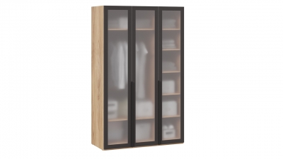 Шкаф для одежды 580 с 3 стеклянными дверями Яблоня Беллуно-Графит-стекло сатин черное