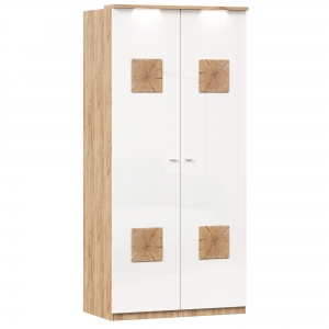 Шкаф двухстворчатый с декоративными накладками Фиджи Дуб Золотой-Белый