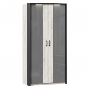 Шкаф двухстворчатый с комбинированными дверями с паспарту Техно Дуб Крафт белый-Серый шифер