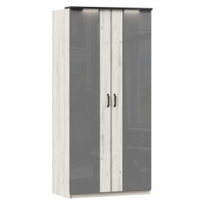 Шкаф двухстворчатый с комбинированными дверями Техно Дуб Крафт белый-Серый шифер