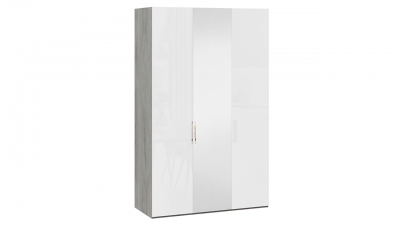 Шкаф комбинированный с 2 глухими и 1 зеркальной дверями правый Эмбер Дуб Гамильтон, Белый глянец