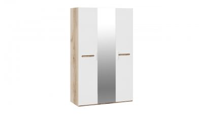 Шкаф комбинированный с 3 дверями Фьюжн Дуб Делано, Белый глянец