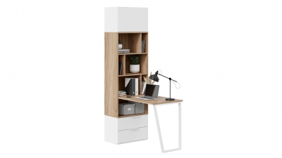 Шкаф комбинированный со столом Порто исп.2 366 Белый Жемчуг, Яблоня Беллуно, Белый софт
