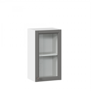 Шкаф кухонный 400 со стеклом Джулия Белый-Оникс серый