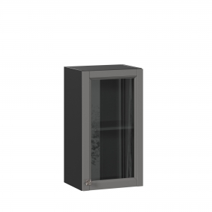 Шкаф кухонный 400 со стеклом Джулия Чёрный-Оникс серый